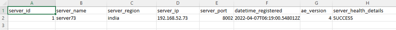 Screenshot of servers_information.csv | Zmanda