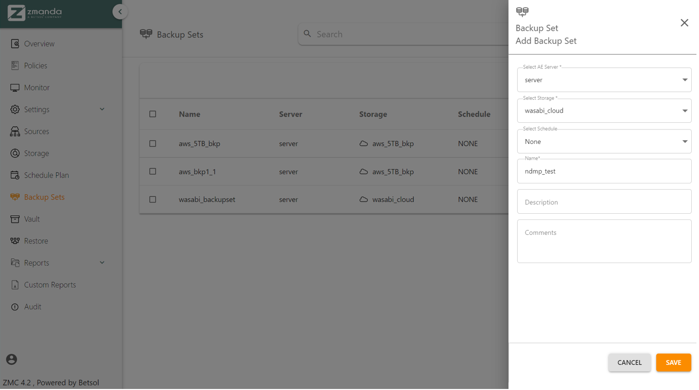 Add Backup Set form | Zmanda